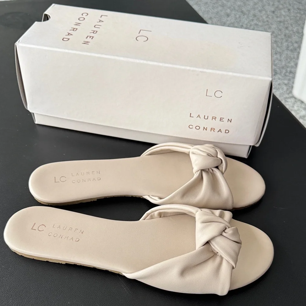 LC Lauren Conrad Cream Knotted Slide Sandals